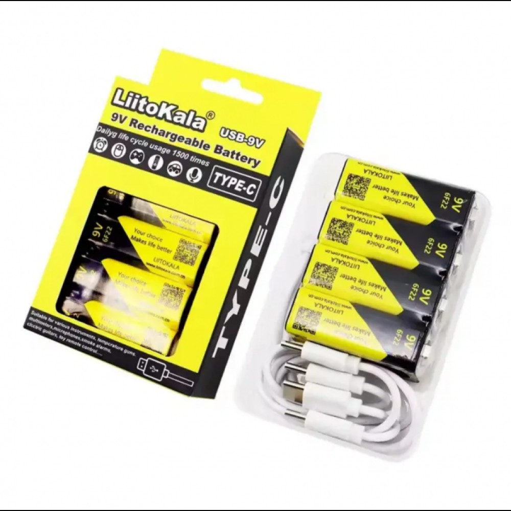 Набор аккумуляторов LiitoKala Lii-USB-9V 4 шт 1100 мАч с USB Type-C с кабелем зарядки