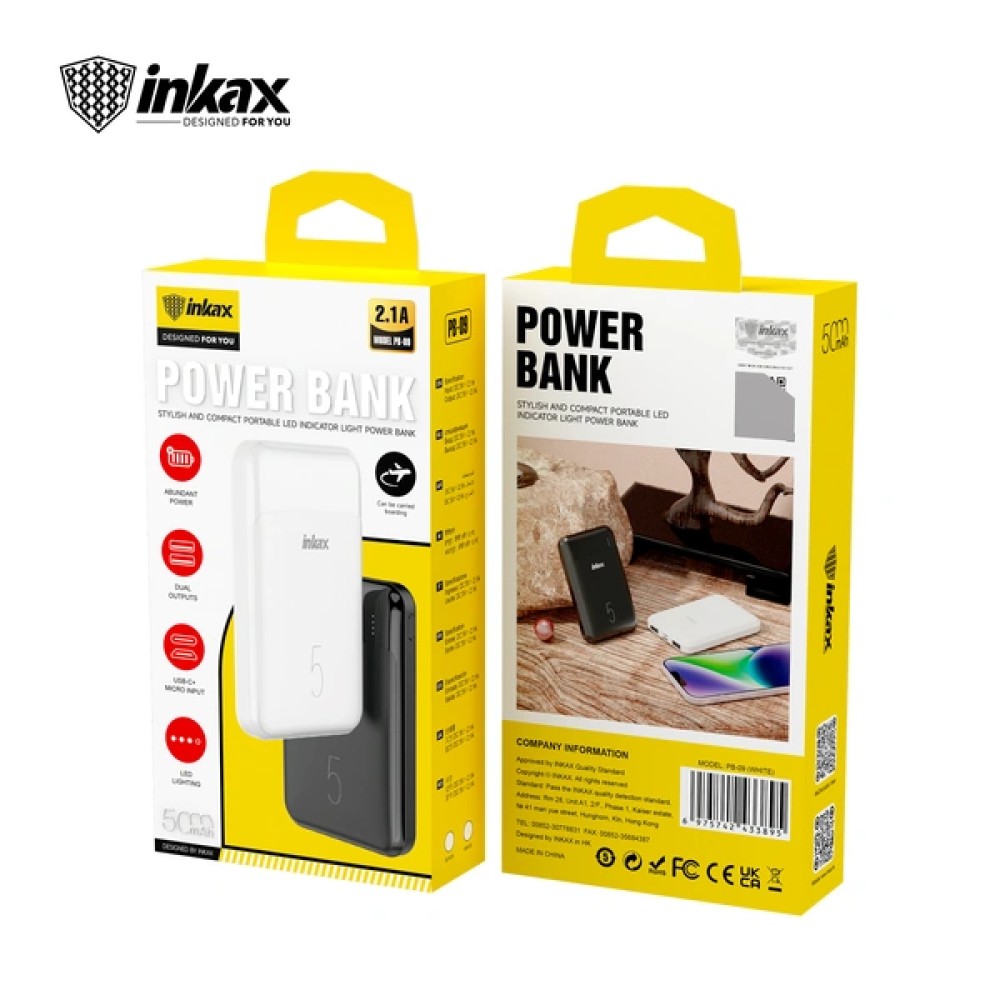 Портативний зарядний пристрій Inkax PB-09 AmmuNation 5000 mAh LED індикатор Li-Ion, Micro/Type-C, USB-A, універсальна батарея