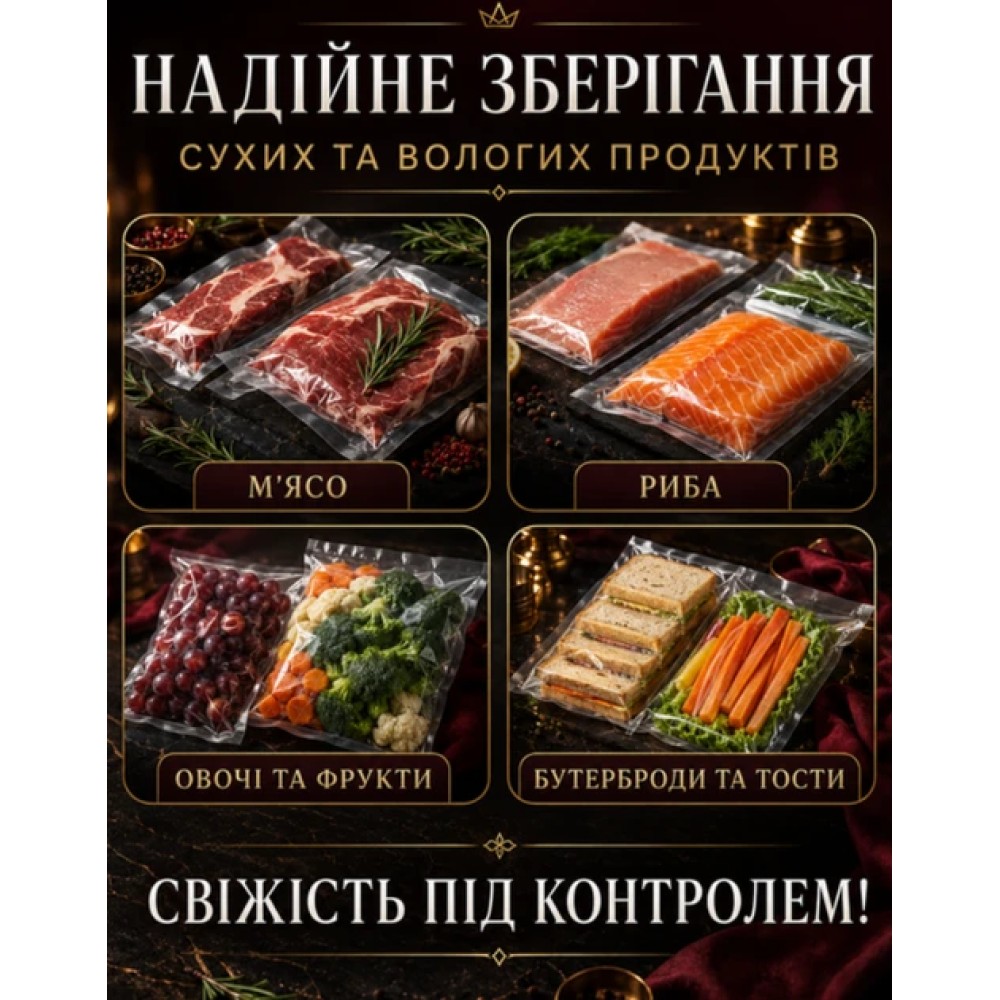 Вакууматор MK-801 90 Вт Вакуумний пакувальник TV-SH-07 для сухих і вологих продуктів із запаюванням пакетів