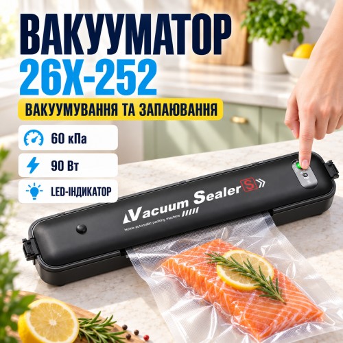 Вакуумний пакувальник продуктів Vacuum Sealer S 26X-252 Чорний