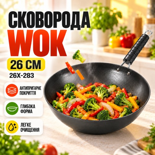 Сковорода Wok 26см 26X-283 антипригарна Чорна