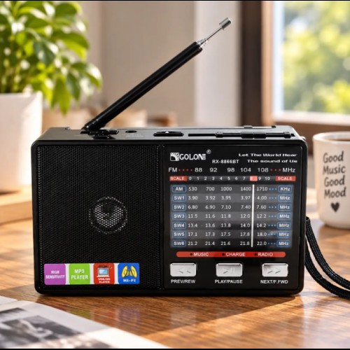 Радиоприёмник с фонариком FM USB MicroSD Golon RX-8866BT с Bluetooth на аккумуляторе Черный