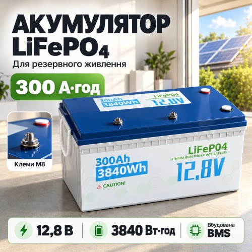 Літієвий акумулятор для сонячних систем, 12 V, 300 Ah, LiFePO4, Білий/Акумулятор літієвий/Акумуляторна батарея