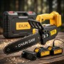 Аккумуляторная цепная пила DUK 16″ 48V Желтая с двумя Li-Ion аккумуляторами, зарядным устройством и пластиковым кейсом для сада