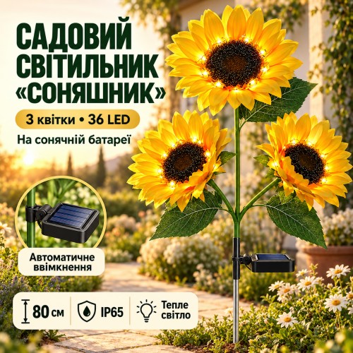 Садовий світильник LED на сонячній батареї Соняшник для вуличного декору освітлення саду