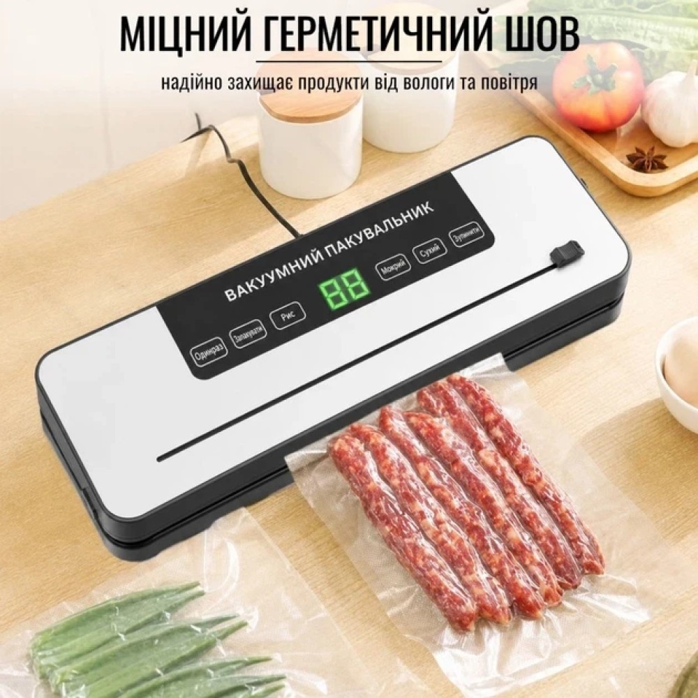 Вакууматор для продуктов Vacuum Sealer 384VC 120 Вт 65 кПа со встроенным ножом, автоматический вакуумный упаковщик для сухих