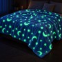 Плед світний у темряві HMD Magic Luminous 150×180 см зі зірками, м'який плюшевий флісовий плед із мікрофібри, блакитний