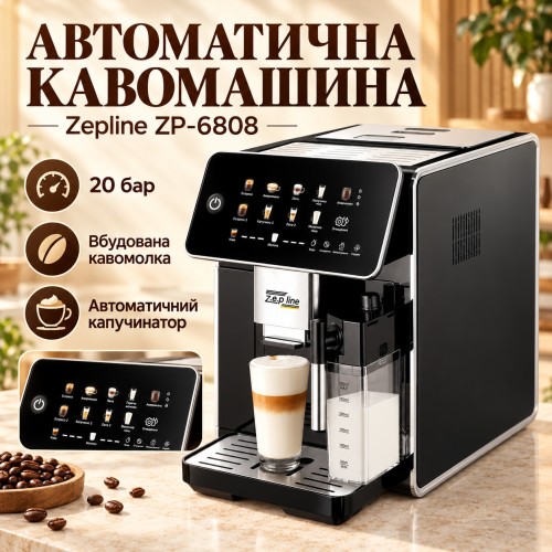 Кавомашина Zepline ZP-6808 автоматична 1500 Вт 20 Бар для еспресо капучіно