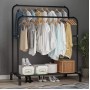 Подвійна стійка вішалка для одягу та взуття Loft Rack підлогова сталева з полицею Black